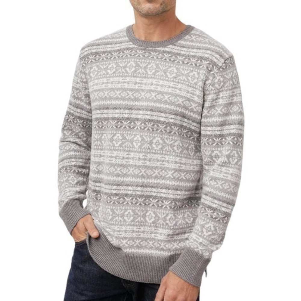 Rails Carlisle‎ Silver Icicle Fair Isle Nordic Crewneck Sweater Pullover